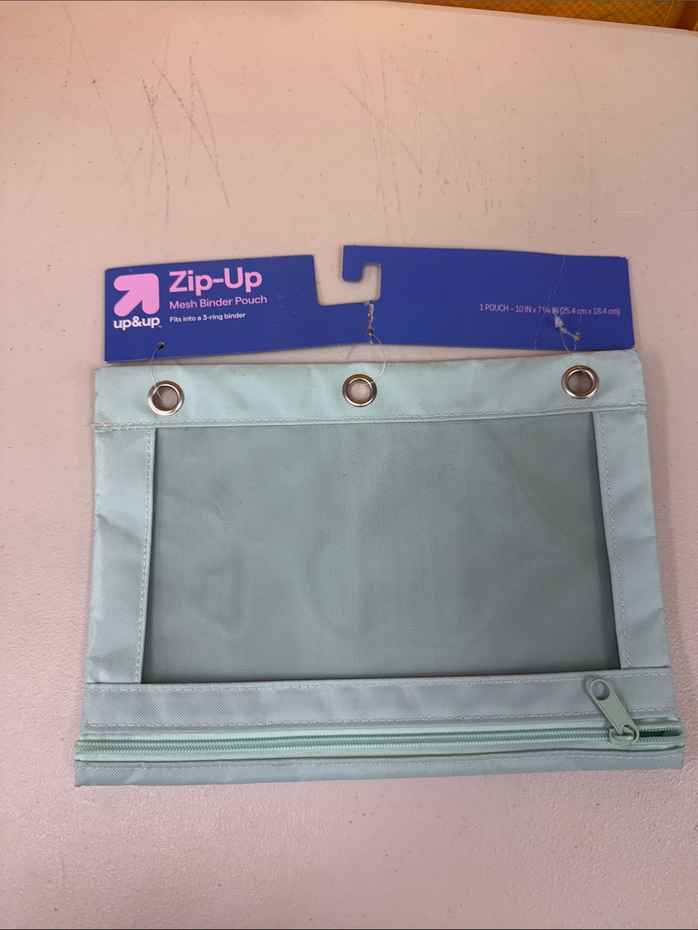 up & up Zip-Up Mesh Binder Pouch in Mint fits in a 3 ring binder 10”x7”
